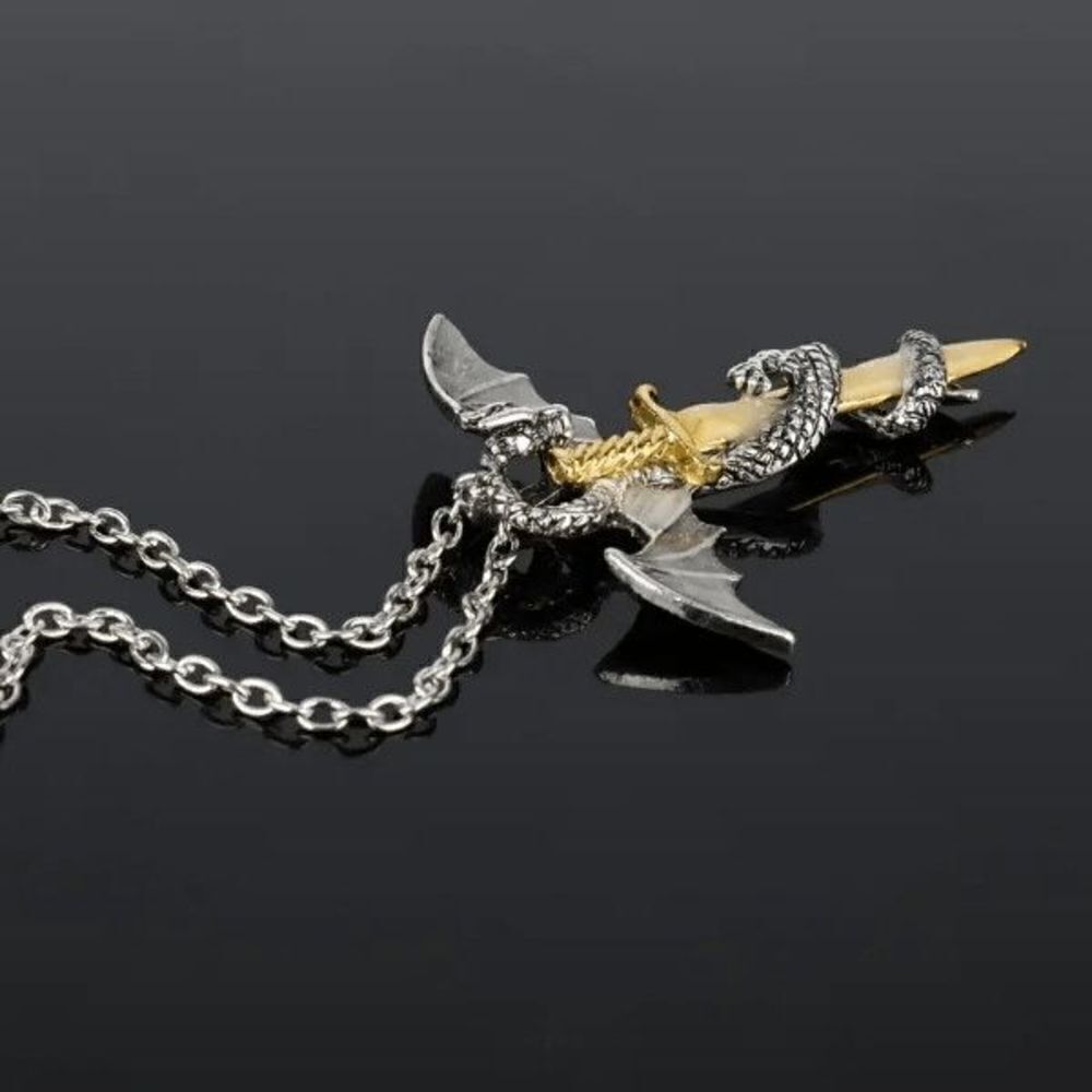 Flying Dragon Golden Sword Stainless Steel Pendant Necklace - Picture 3 of 5